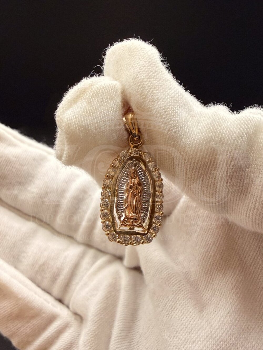 14K Tri Color Gold Cubic zirconia  Our Lady of Guadalupe Pendant